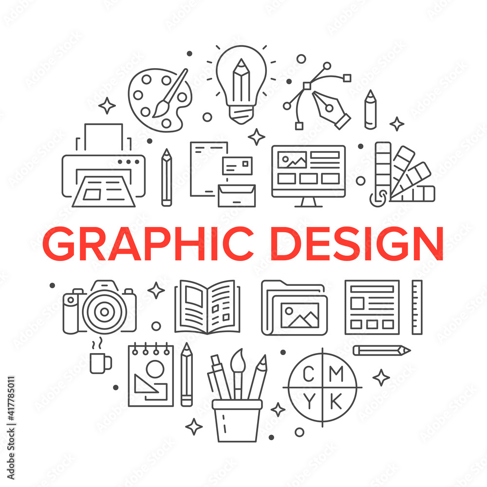 Graphic design text with logos for show digital marketing consultant process